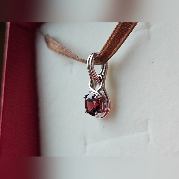 ANGARA Round Garnet Solitaire Infinity Knot Pendant in Sterling Silver, New✨️